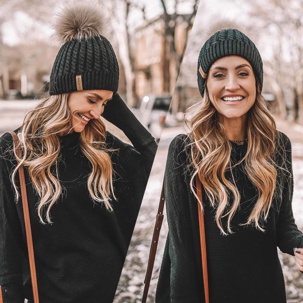 Winter Beanie Hats for Women Womens Warm Knit Fur Bobble Pom Pom Hat