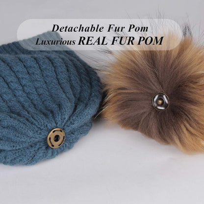 Winter Beanie Hats for Women Womens Warm Knit Fur Bobble Pom Pom Hat